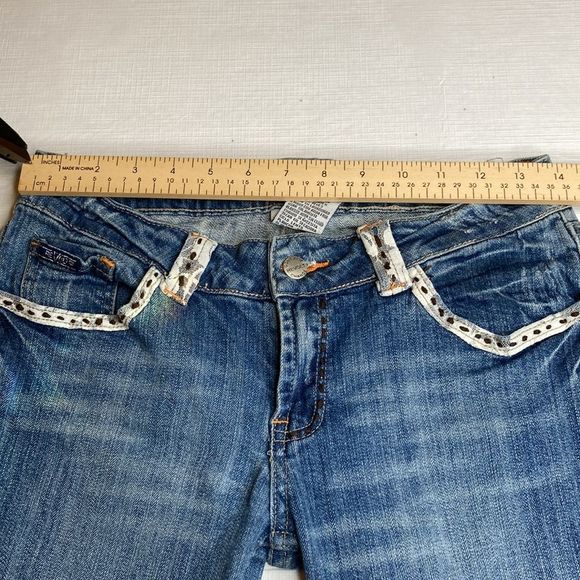 Revolt Jeans Blue Washed Denim Embellished Pockets and Trim Jeans - Picture 10 of 13